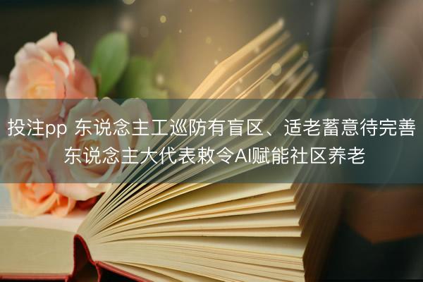 投注pp 东说念主工巡防有盲区、适老蓄意待完善 东说念主大代表敕令AI赋能社区养老